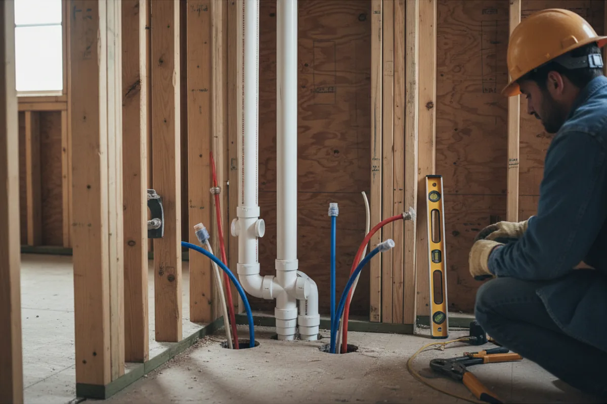 Drain and supply rough-in during Drain Cleaning in Manville
